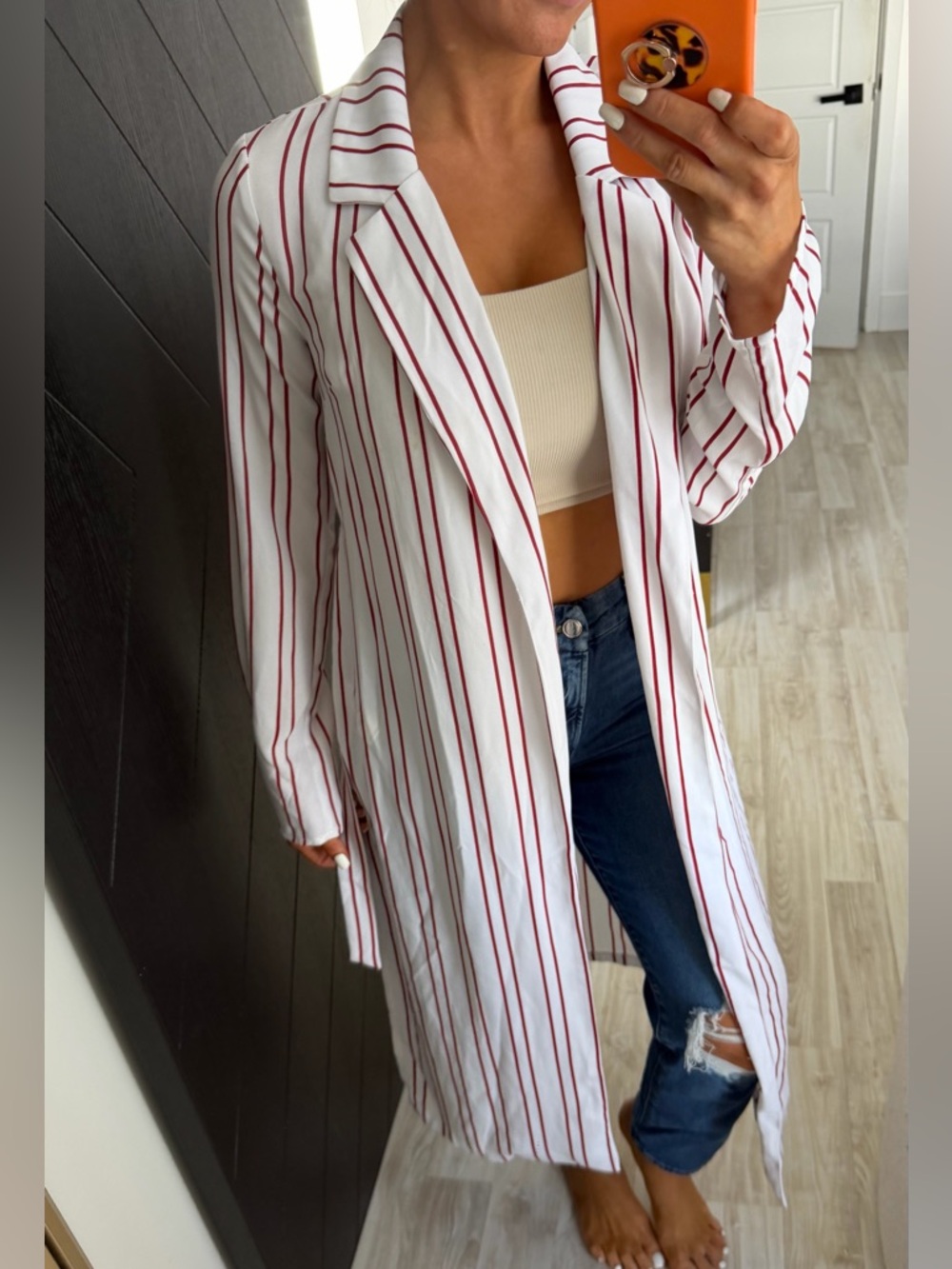Forever 21 White Blazer with Red Stripes